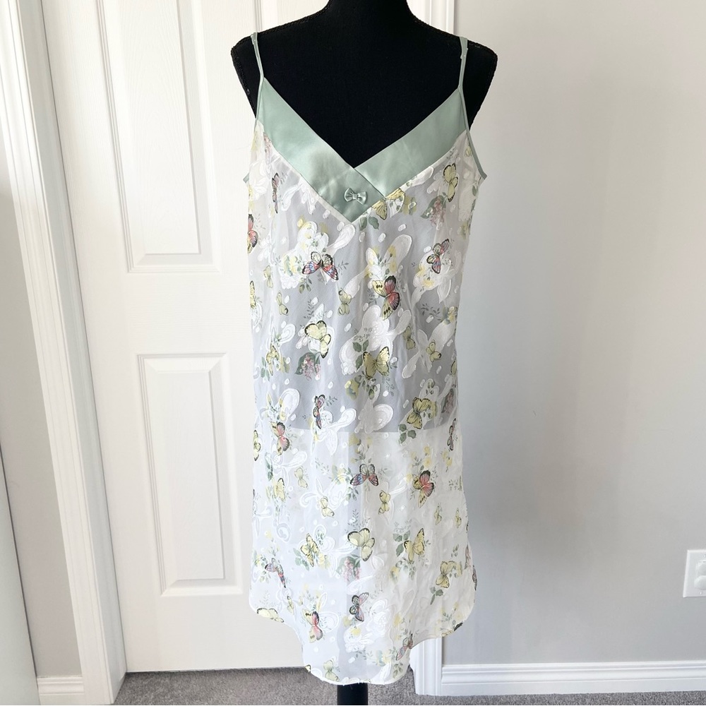 Vintage Triumph Semi Sheer Butterfly Print Slip Dress